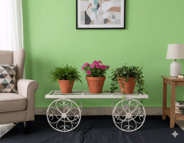 Vintage Cart Style Plant Stand, metal plant stand, flower pot display stand, iron stand for plants, garden decoration
