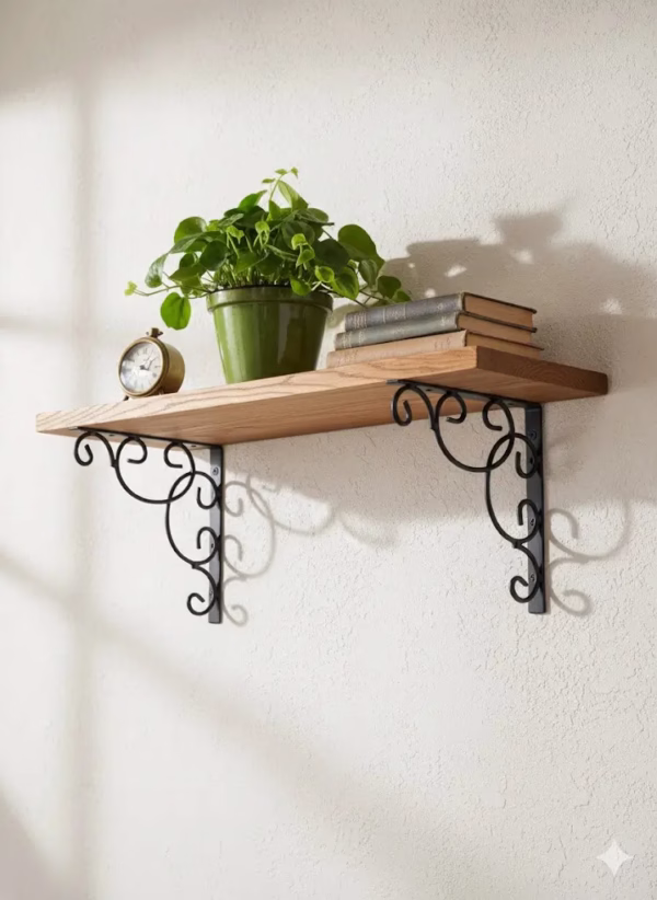 Floral Ornate Floating Shelf Brackets, Designer L Angle Corner Supports, vintage shelf brackets, elegant home decor