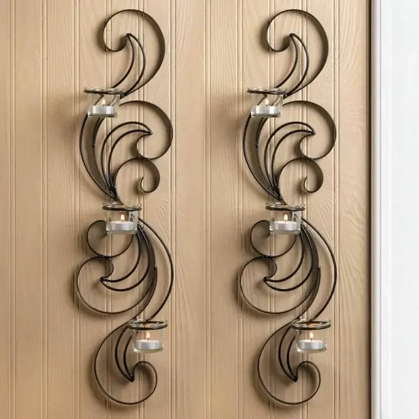 Long Wisp Candle Holder, Decorative Candle Holder, Metal Wall Decor, Tealight Holder for Home