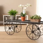 Vintage Cart Style Plant Stand, metal plant stand, flower pot display stand, iron stand for plants, garden decoration