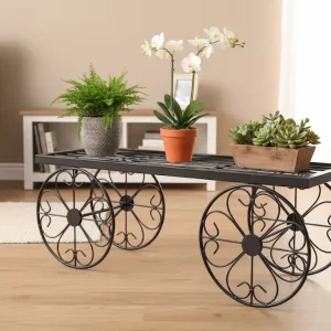 Vintage Cart Style Plant Stand, metal plant stand, flower pot display stand, iron stand for plants, garden decoration