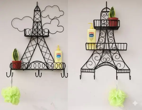 Eiffel Tower Wall Shelf, Paris Wall Shelf, Decorative metal rack, Wall mounted storage, Black finish shelf