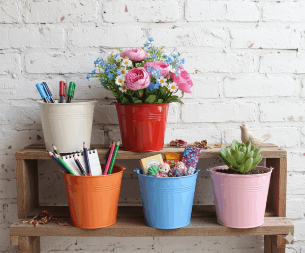 metal buckets, colorful tin buckets, wedding favor buckets, party decoration buckets, small flower pots