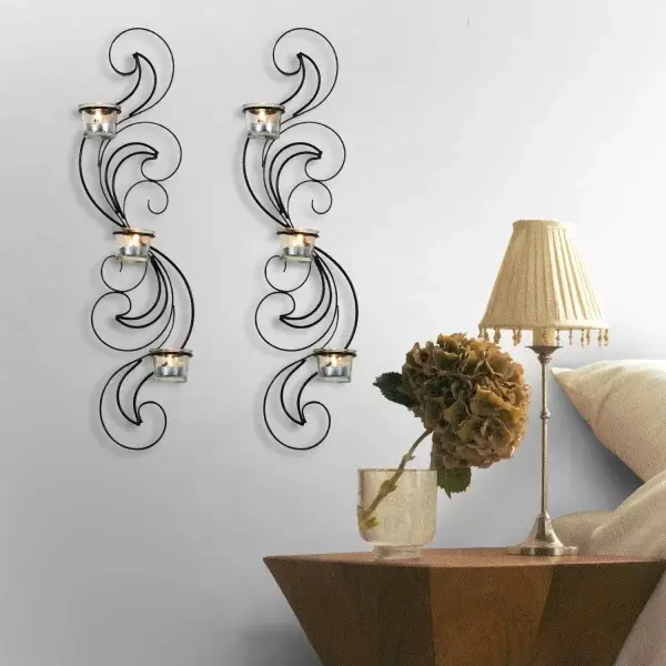 Long Wisp Candle Holder, Decorative Candle Holder, Metal Wall Decor, Tealight Holder for Home