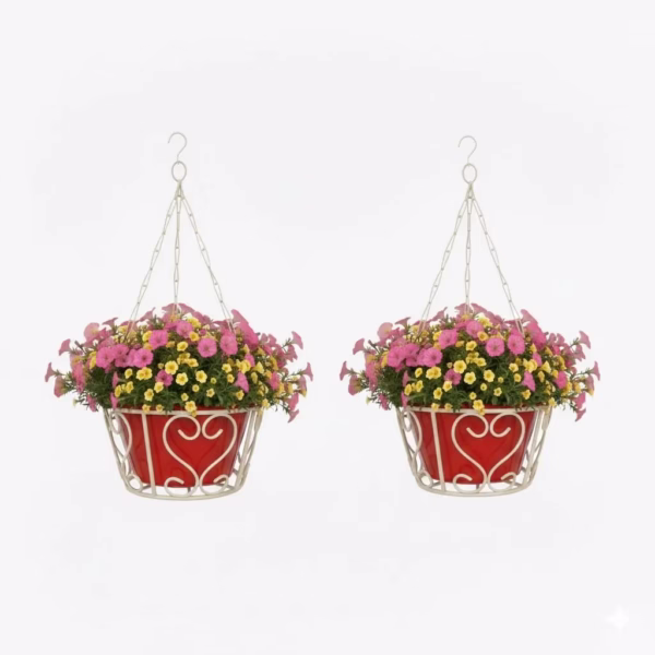 Hanging basket planter, Chain hanging basket, Hanging flower pot, Metal hanging planter, Decorative hanging basket, Wrought iron hanging planter, Outdoor hanging planter