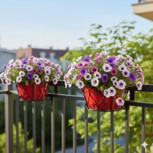 Vintage Hanging Basket, Balcony Railing Planter, Iron Metal Plant Stand, Outdoor Garden Decor