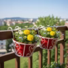 Vintage Hanging Basket, Balcony Railing Planter, Iron Metal Plant Stand, Outdoor Garden Decor
