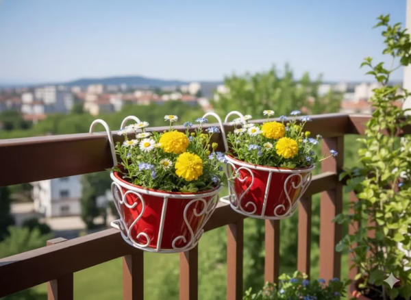 Vintage Hanging Basket, Balcony Railing Planter, Iron Metal Plant Stand, Outdoor Garden Decor