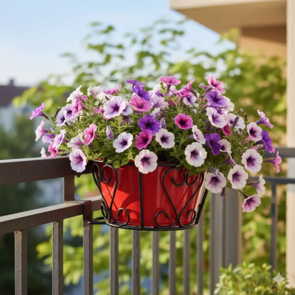Vintage Hanging Basket, Balcony Railing Planter, Iron Metal Plant Stand, Outdoor Garden Decor