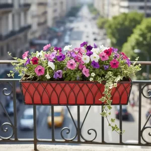 Vintage Hanging Basket, Balcony Railing Planter, Iron Metal Plant Stand, Outdoor Garden Decor