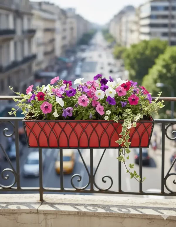 Vintage Hanging Basket, Balcony Railing Planter, Iron Metal Plant Stand, Outdoor Garden Decor