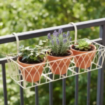 Vintage Hanging Basket, Balcony Railing Planter, Iron Metal Plant Stand, Outdoor Garden Decor