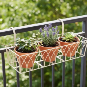Vintage Hanging Basket, Balcony Railing Planter, Iron Metal Plant Stand, Outdoor Garden Decor