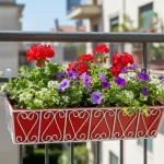 Vintage Heart Hanging Basket, Balcony Railing Planter, Iron Metal Plant Stand, Outdoor Garden Decor