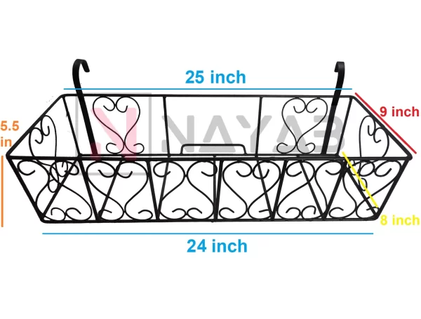 Vintage Heart Hanging Basket, Balcony Railing Planter, Iron Metal Plant Stand, Outdoor Garden Decor