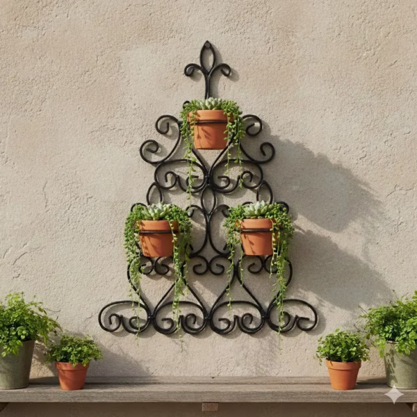 Wall-Mounted Metal Plant Holder, Elegant Scroll Plant Hanger, Outdoor Plant Pot Hook, Durable Metal Pot Holder. wall hanging plant hanger
