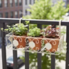 Vintage Floral Hanging Basket, Balcony Railing Planter, Iron Metal Plant Stand, Outdoor Garden Decor