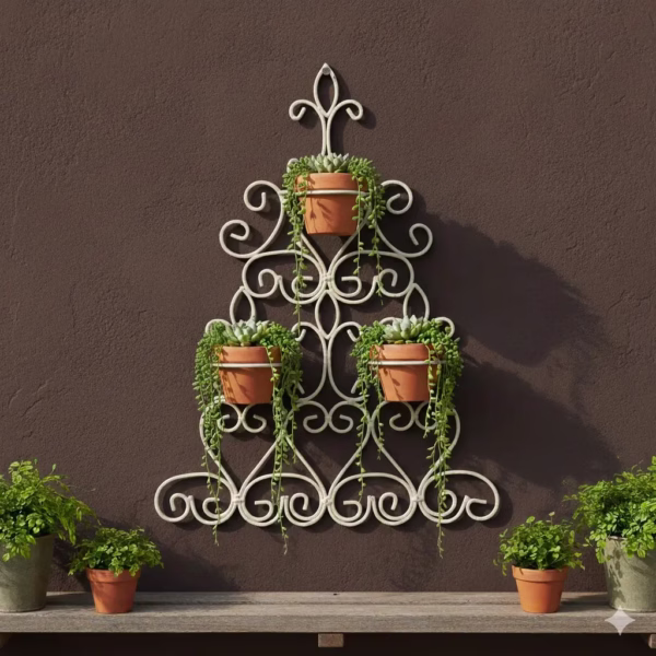 Wall-Mounted Metal Plant Holder, Elegant Scroll Plant Hanger, Outdoor Plant Pot Hook, Durable Metal Pot Holder. wall hanging plant hanger