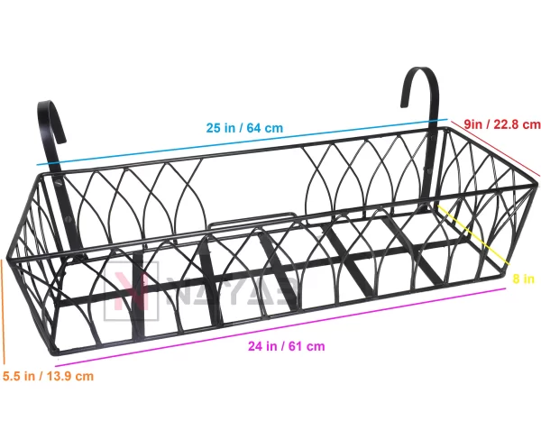 Vintage Hanging Basket, Balcony Railing Planter, Iron Metal Plant Stand, Outdoor Garden Decor