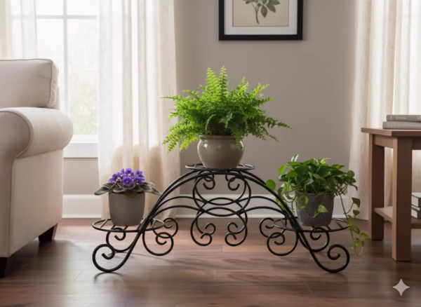 Tuscan Planter Display Stand, tiered plant stand, indoor outdoor plant holder, garden corner, iron art