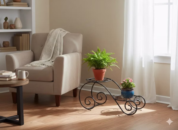 Tuscan Planter Display Stand, tiered plant stand, indoor outdoor plant holder, garden corner, iron art
