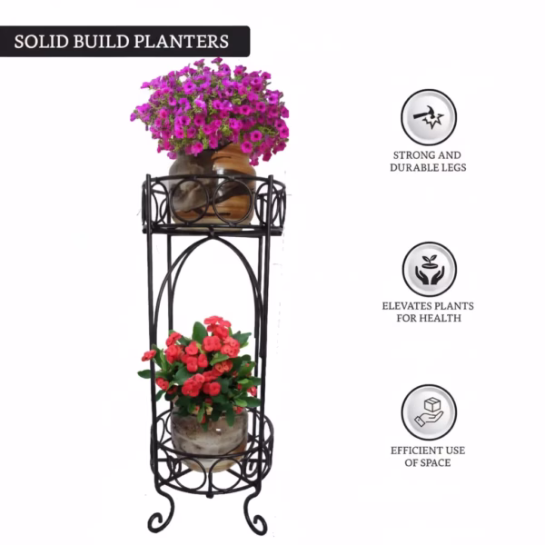 Two-Tier Scroll Tall Plant Stand, Metal Step Plant Stand, Balcony Garden Decor, Indoor/Outdoor Plant Holder