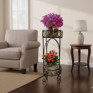 Two-Tier Scroll Tall Plant Stand, Metal Step Plant Stand, Balcony Garden Decor, Indoor/Outdoor Plant Holder